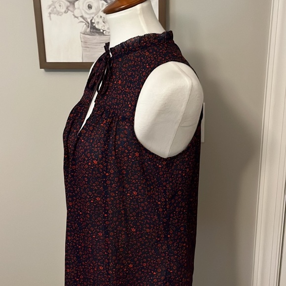 GAP Floral Red Blue Tank w/Keyhole detail & Ruffle Neck Sz. S Semi Sheer - Picture 4 of 7